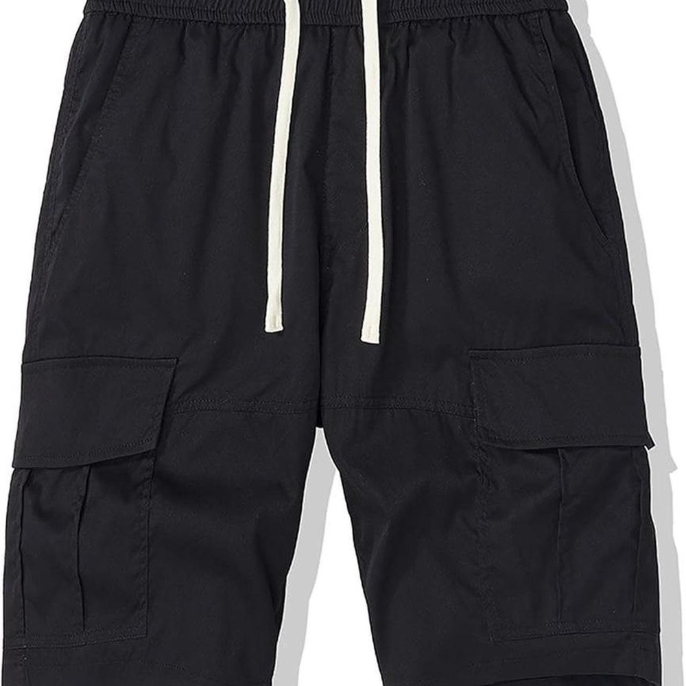 Men's black cargo shorts with adjustable waistband and pockets. Size: 3XL